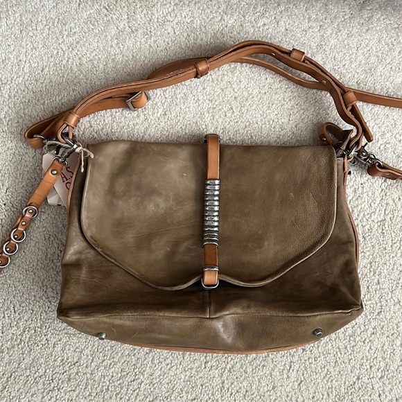A.S.98 Handbags - A.S.98 Tan Leather Shoulder Bag with Silver Accents